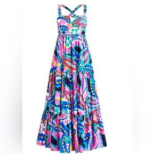 Excellent, used condition J Crew Tired Maxi Dress in Ratti Kaleidoscope, Size 6